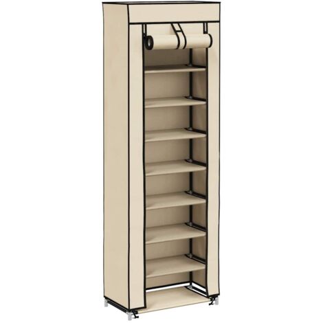 Armoire à Chaussures, Meuble Étagère de Rangement, avec housse Crème 57x29x162 cm Tissu OIB5239E