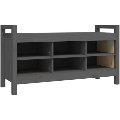 Armoire à Chaussures, Meuble Étagère de Rangement, Banc d'entrée Gris 110x40x60 cm Bois de pin massif OIB6999E