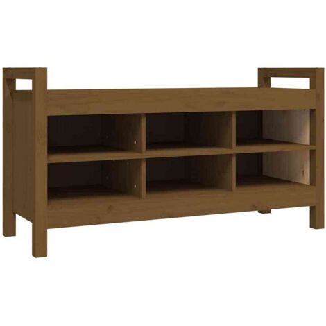 Armoire à Chaussures, Meuble Étagère de Rangement, Banc d'entrée Marron miel 110x40x60 cm Bois de pin massif OIB3068E