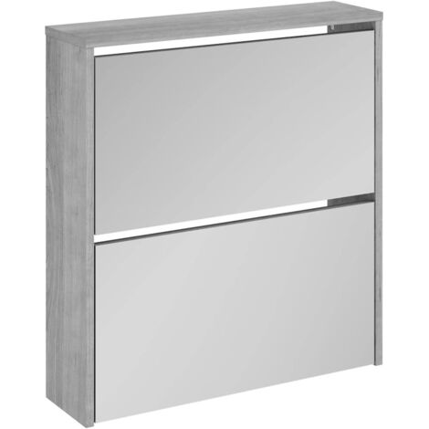 Armoire à Chaussures, Meuble Étagère de Rangement, miroir 2 niveaux Sonoma gris 63x17x67 cm OIB3654E