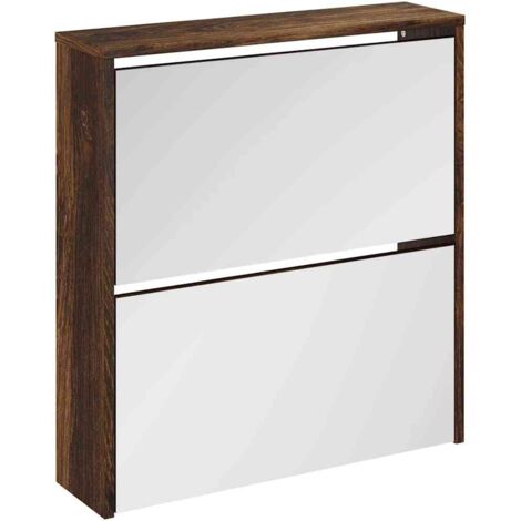 Armoire à Chaussures, Meuble Étagère de Rangement, miroir à 2 niveaux Chêne fumé 63x17x67 cm OIB7527E