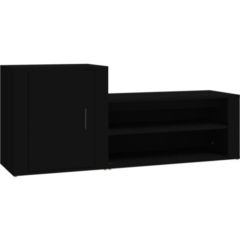 BONNEVIE Armoire à Chaussures, Meuble Étagère de Rangement, Noir 130x35x54 cm Bois d'ingénierie OIB5015E