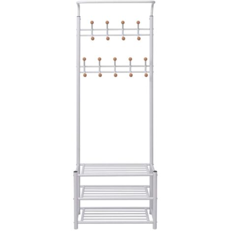 Armoire à Chaussures, Meuble Étagère de Rangement, Porte-manteau avec rangement de chaussures 68x32x182,5cm Blanc OIB3056E