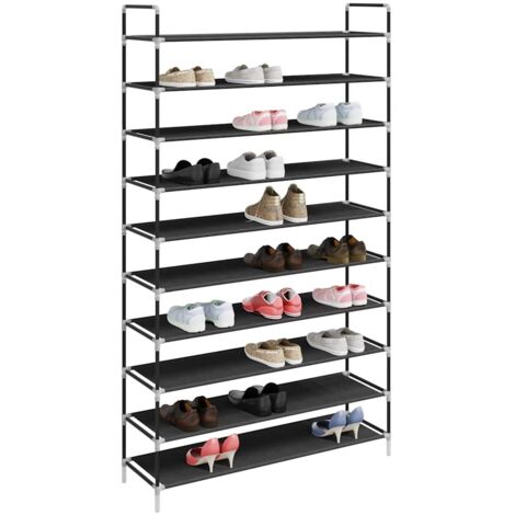Armoire à Chaussures, Meuble Étagère de Rangement, Range-chaussures avec 10 étagères Métal et Tissu non tissé Noir OIB3362E