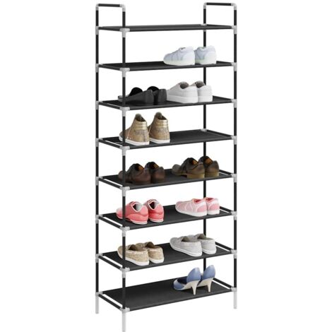 Armoire à Chaussures, Meuble Étagère de Rangement, Range-chaussures avec 8 étagères Métal et Tissu non tissé Noir OIB4477E