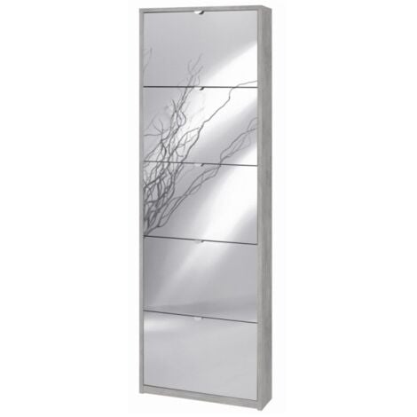 IPERBRIKO Armoire à chaussures mince avec cinq portes miroir Beton Cemento 63x18x h190 cm