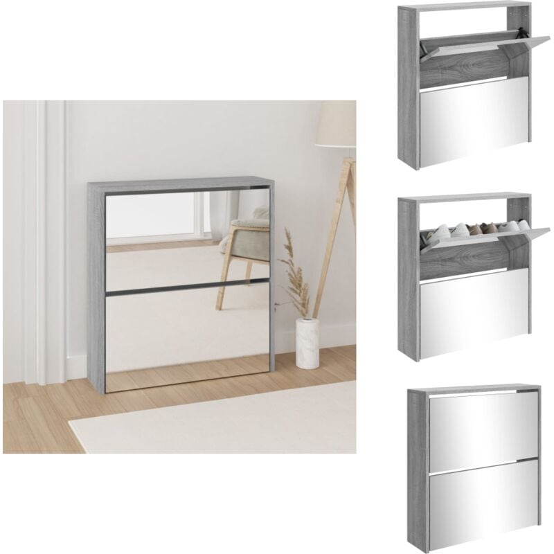 Vidaxl - Armoire à chaussures miroir 2 niveaux Sonoma gris 63x17x67 cm - Meuble Chaussure - Armoire Chaussure - Range Chaussures - Étagère Chaussure