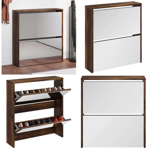 Armoire à chaussures miroir à 2 niveaux Chêne fumé 63x17x67 cm - Armoire À Chaussures - Rangements Chaussures - Étagères Chaussures - Mobilier Entrée - Organisation Chaussures - Home & Living