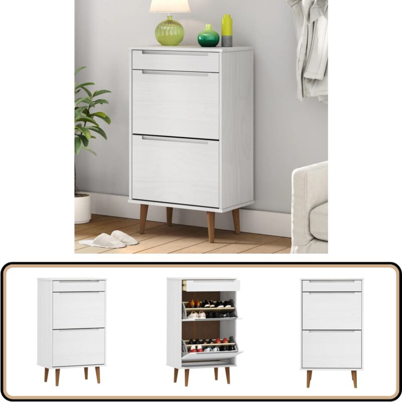 Vidaxl - Armoire à chaussures molde Blanc 59,5x35x103 cm Bois de pin - Meuble Chaussure - Armoire à Chaussures - Rangement Chaussures - Meuble Entrée