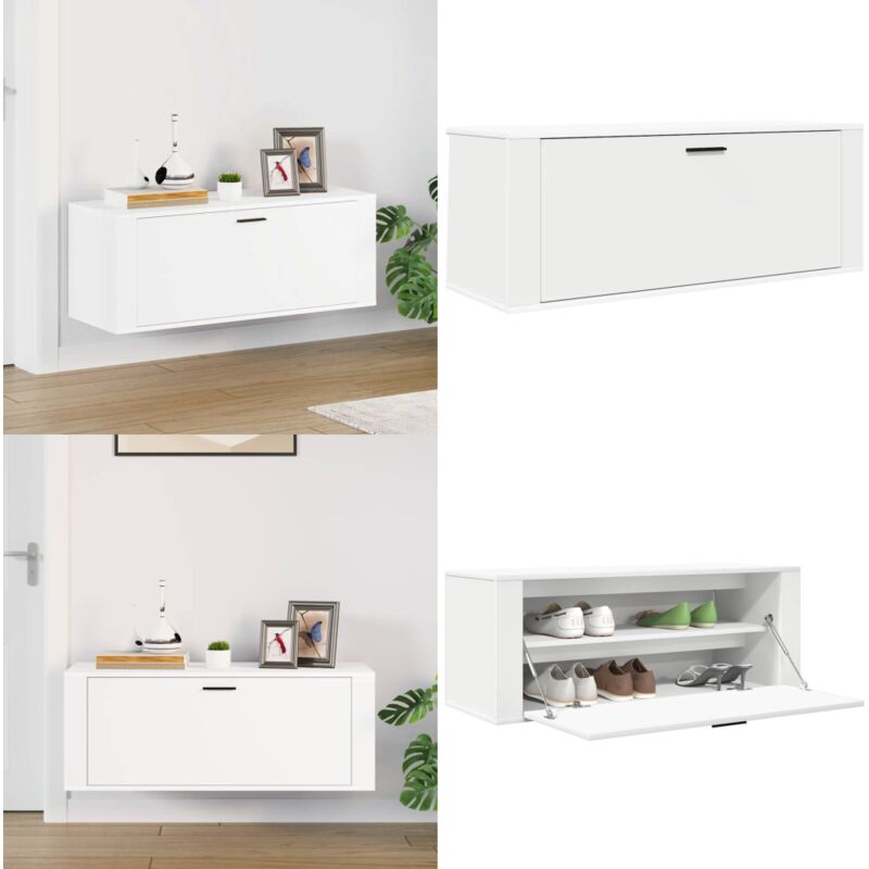 Armoire à chaussures murale Blanc 100x35x38cm Bois d'ingénierie - Armoire à Chaussures - Étagère Chaussure - Rangement Chaussures - Meubles Entrée