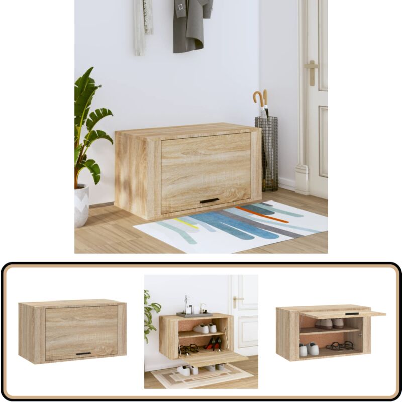 Armoire à chaussures murale Chêne sonoma 70x35x38 cm - Armoire à Chaussures Murale - Rangement Chaussures - Meuble Chaussure - Étagère Chaussures