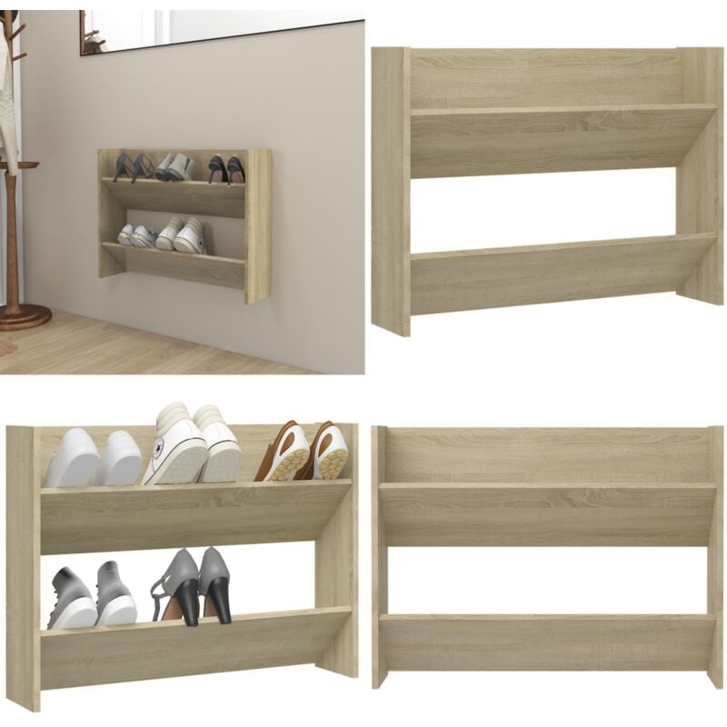 Armoire à chaussures murale Chêne Sonoma 80x18x60 cm Aggloméré - Armoire à Chaussures Murale - Rangement Chaussures - Meuble Chaussure - Organiseur