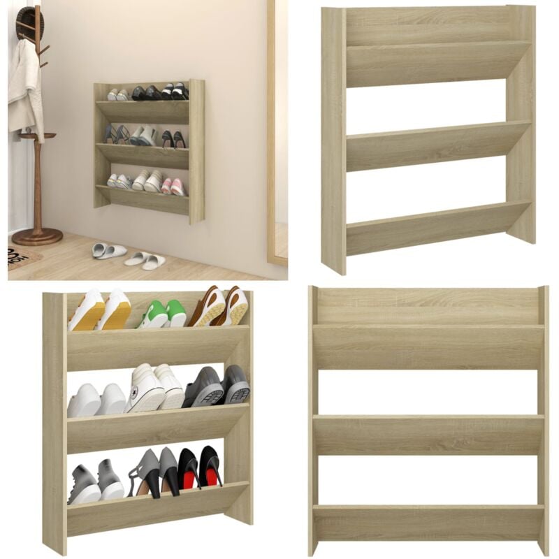 Armoire à chaussures murale chêne Sonoma bois d'ingénierie - Armoire à Chaussures Murale - Rangement Chaussures - Meuble Entrée - Organiseur