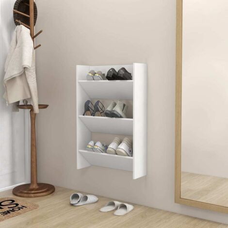Armoire à chaussures murale-Meuble à chaussures-Étagère de rangement murale Blanc 60x18x90 cm Aggloméré 160894