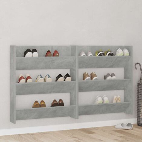 Armoire à chaussures murale-Meuble à chaussures-Étagère de rangement murale Gris béton 80x18x90 cm Aggloméré 943104