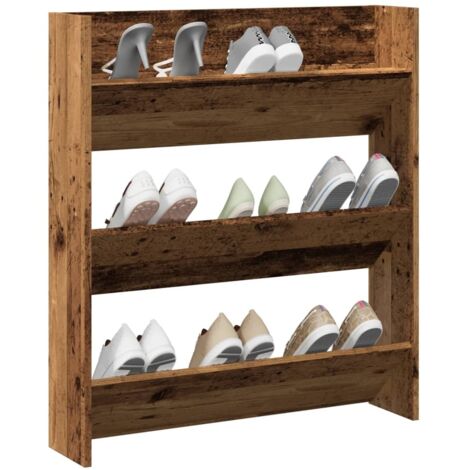 Armoire à chaussures murale-Meuble à chaussures-Étagère de rangement murale vieux bois 80x18x90 cm 242795