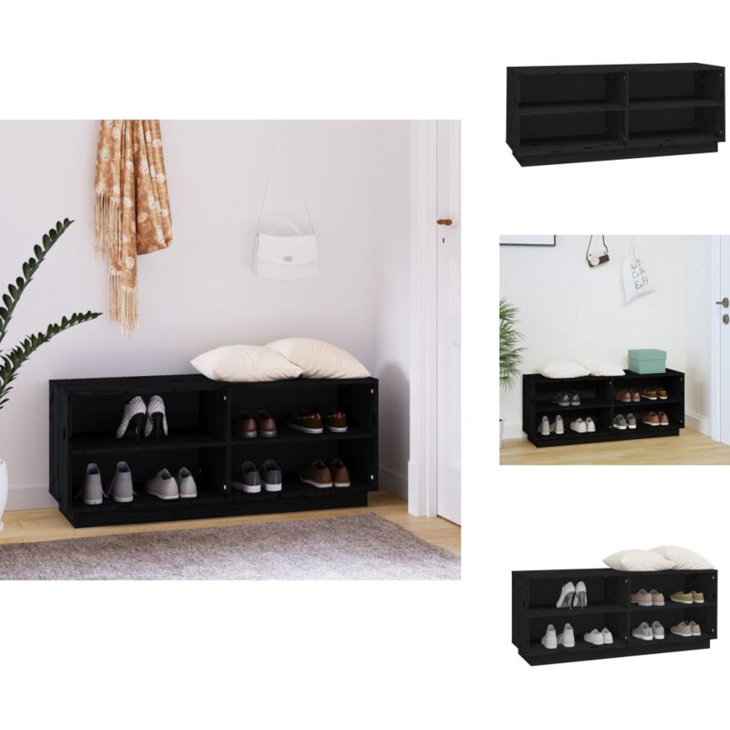 Armoire à chaussures Noir 110x34x45 cm Bois de pin massif - Meuble à Chaussures - Rangement Chaussures - Armoire à Chaussures - Étagère Chaussure