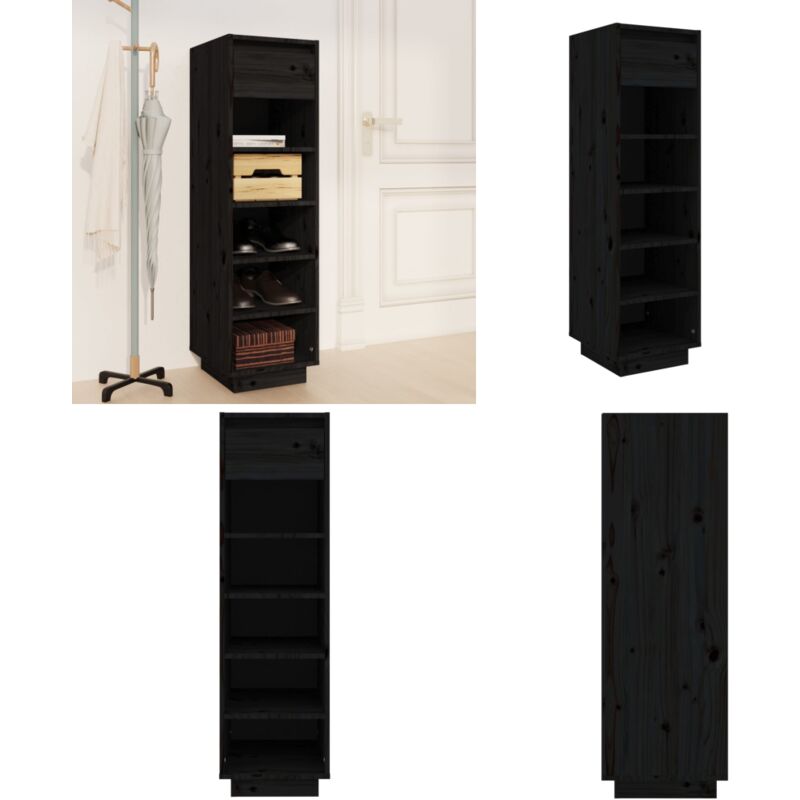 Armoire à chaussures noir 30x34x105 cm bois de pin massif - Meuble Chaussure - Étagère Chaussure - Rangement Chaussures - Armoire à Chaussures