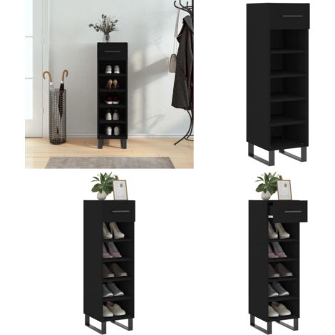 Armoire à chaussures noir 30x35x105 cm bois d'ingénierie - Meuble Rangement Chaussure - Armoire Chaussure - Meuble Entrée - Organisation Chaussure - Stockage Chaussure - Home & Living