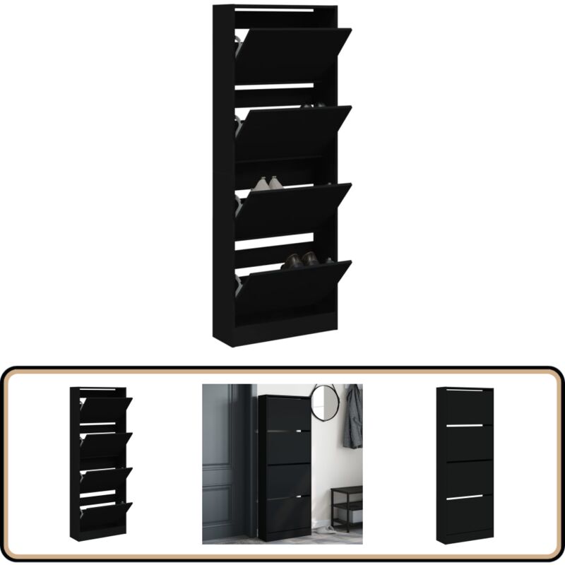 Vidaxl - Armoire à chaussures noir 60x21x163,5 cm bois d'ingénierie - Meuble Chaussure - Rangements Chaussures - Armoire Chaussures - Meuble Entrée