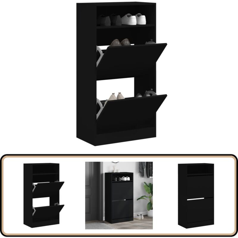 Vidaxl - Armoire à chaussures noir 60x34x116 cm bois d'ingénierie - Meuble Chaussure - Rangements Chaussures - Armoire à Chaussures - Meuble Entrée