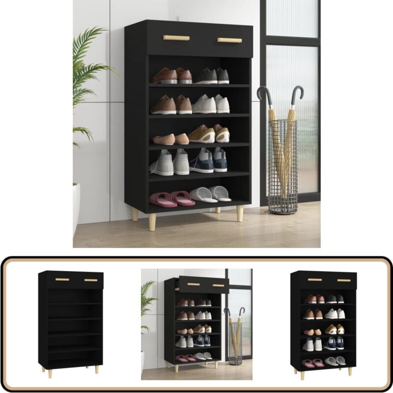 Vidaxl - Armoire à chaussures Noir 60x35x105 cm Bois d'ingénierie - Armoire à Chaussures - Meuble Rangement Chaussures - Étagère Chaussures