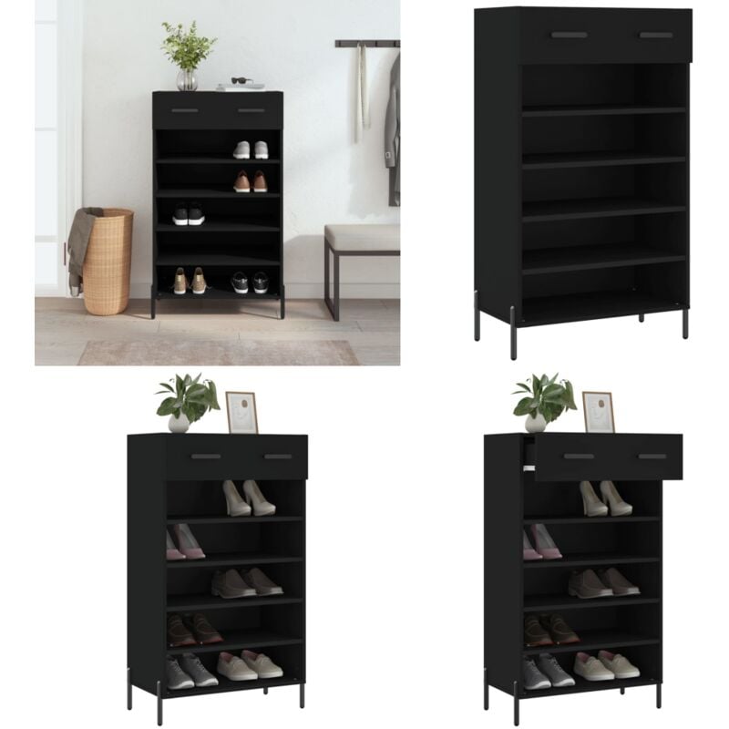 Vidaxl - Armoire à chaussures noir 60x35x105 cm bois d'ingénierie - Armoire à Chaussures - Meuble Rangement - Rangement Chaussures - Mobilier Entrée