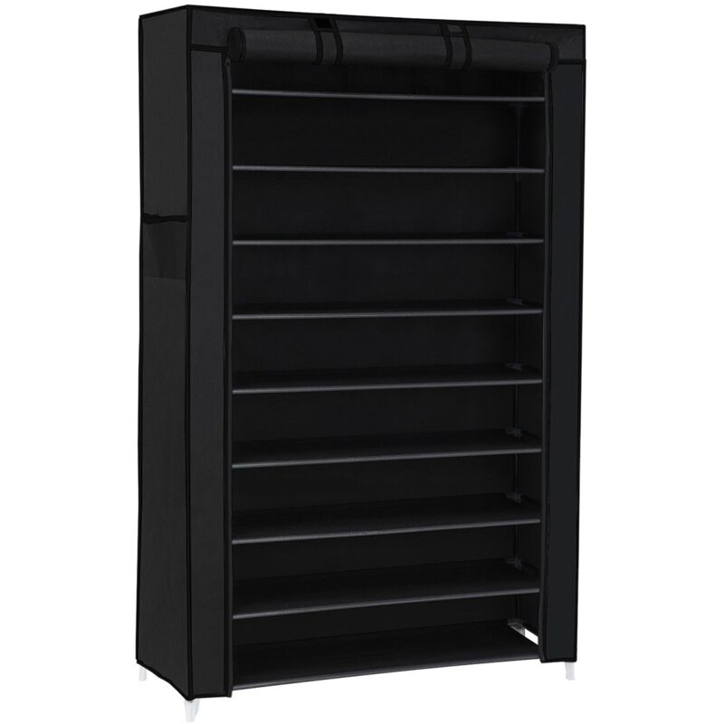 Songmics - calicosy - Armoire à chaussures noire à 10 niveaux avec housse de protection et fermeture éclair - L88 x H160 cm