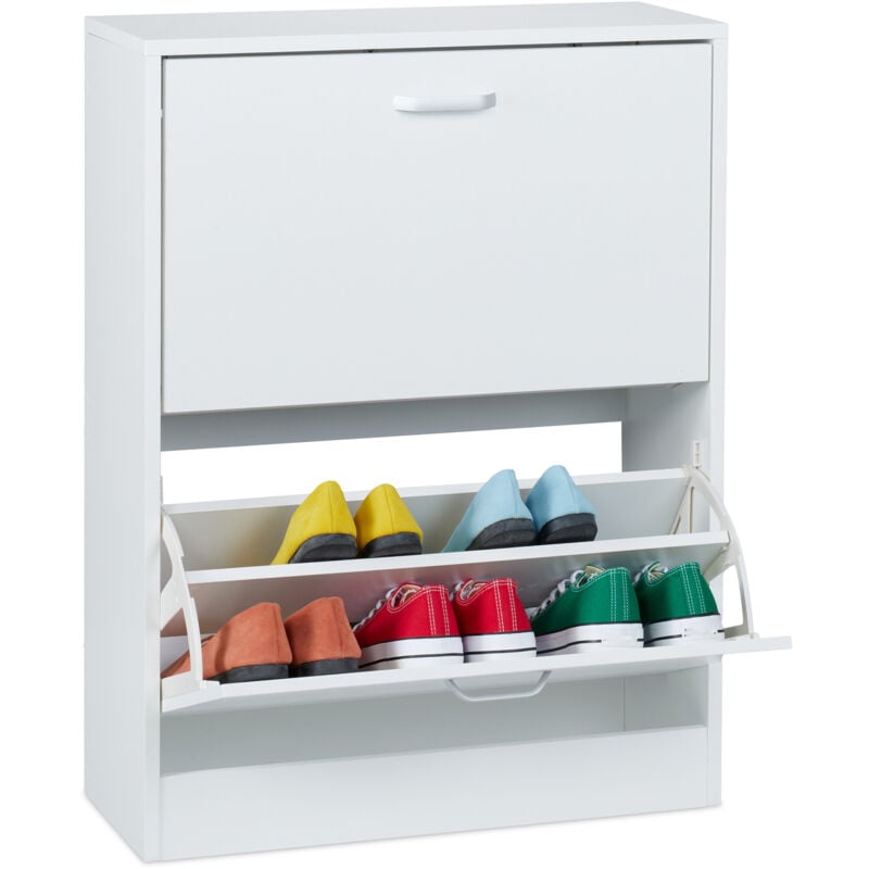 Armoire à chaussures, h x l x p : 79 x 60 x 24 cm, pour 12 paires, 2 abattants, meuble étroit, blanc - Relaxdays