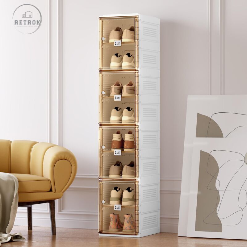 Retrok - Armoire à chaussures Portable pour salon, armoire de rangement empilable avec portes et étagères, boîte à chaussures pour placard