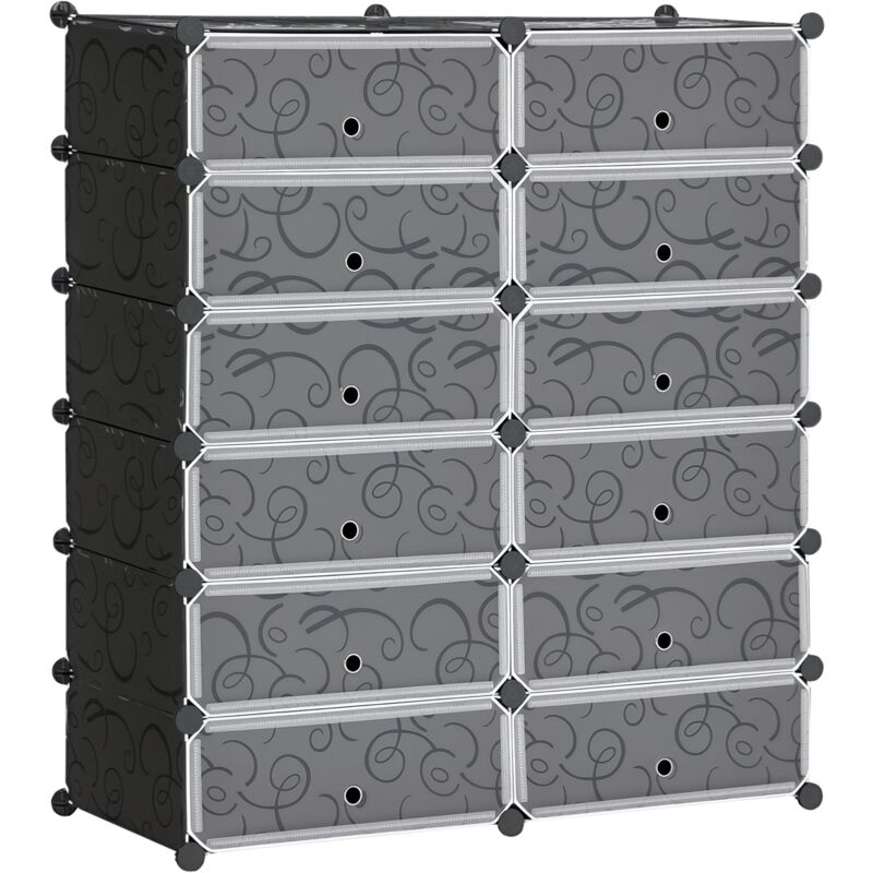 Homcom - Meuble de rangement - meuble à chaussures modulable 12 casiers avec portes et étagères - dim. 94L x 37l x 108H cm - pp noir blanc