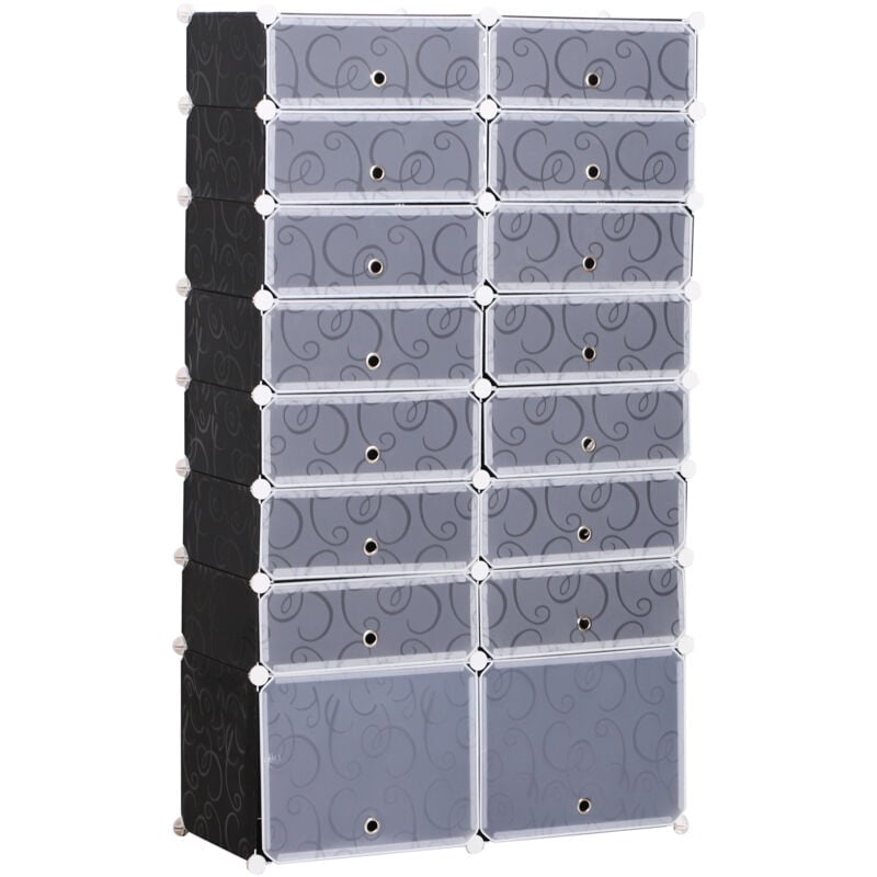 Homcom - Armoire à chaussures range chaussures l 95 x l 37 x h 160 cm 14 cubes rectangulaires et 2 grands cubes noir et blanc