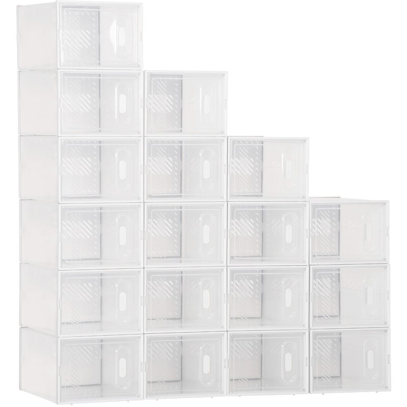 Homcom - Lot de 18 boites cubes rangement à chaussures modulable avec portes transparentes - dim. 25L x 35l x 19H cm - pp blanc transparent