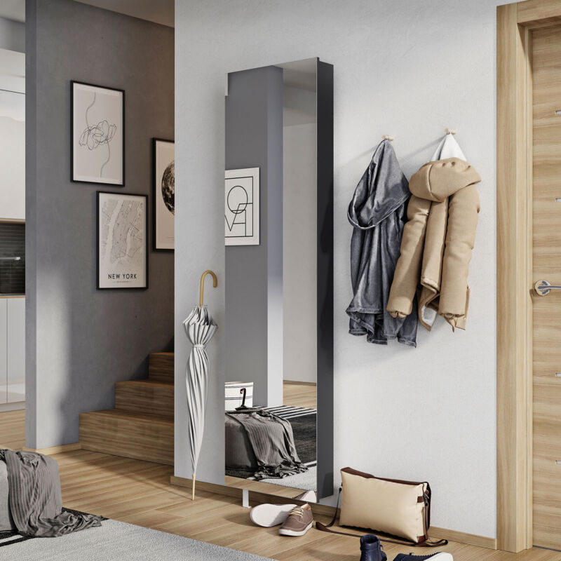 Armoire à chaussures rotative avec miroir 50x18x195cm anthracite -AMKY Armoire à chaussures rotative avec miroir 50x18x195cm anthracite -AMKY