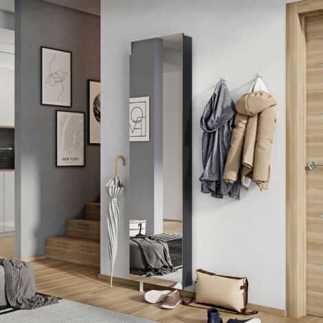 Armoire à chaussures rotative avec miroir 50x18x195cm anthracite -AMKY
