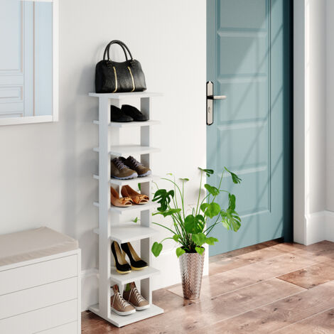 Vicco – Armoire à chaussures blanche 26.7 x 110 x 27.7 cm – 7 étagères ouvertes – Panneau de particules 16 mm – Design scandinave élégant