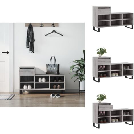 Armoire à chaussures Sonoma gris 102x36x60 cm Bois d'ingénierie - Armoire À Chaussures - Rangements Chaussures - Rangement Maison - Mobilier Entrée - Étagère Chaussure
