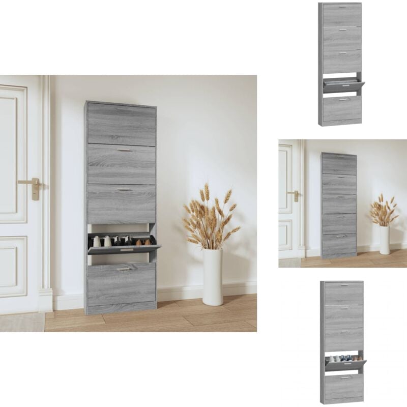 Vidaxl - Armoire à chaussures Sonoma gris 59x17x169 cm Bois d'ingénierie - Meuble Range Chaussure - Armoire Chaussure - Rangement Chaussure - Placard