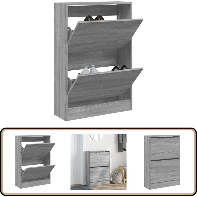 Vidaxl - Armoire à chaussures sonoma gris 60x21x87,5 cm bois ingénierie - Meuble Chaussure - Rangements Chaussures - Armoire Chaussures - Rangement