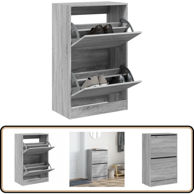 Vidaxl - Armoire à chaussures sonoma gris 60x34x96,5cm bois d'ingénierie - Meuble Chaussure - Rangements Chaussures - Armoire à Chaussures - Meuble