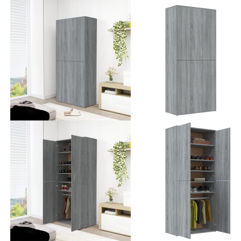 Armoire à chaussures sonoma gris 80x39x178 cm bois d'ingénierie - Meuble Chaussure - Armoire Chaussure - Range Chaussures - Placard Chaussure