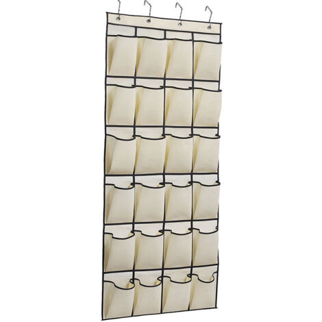 Armoire à chaussures suspendue 24 pièces non tissé porte arrière organisateur sacs peu encombrant armoire à chaussures armoire à chaussures avec 4 crochets Beige