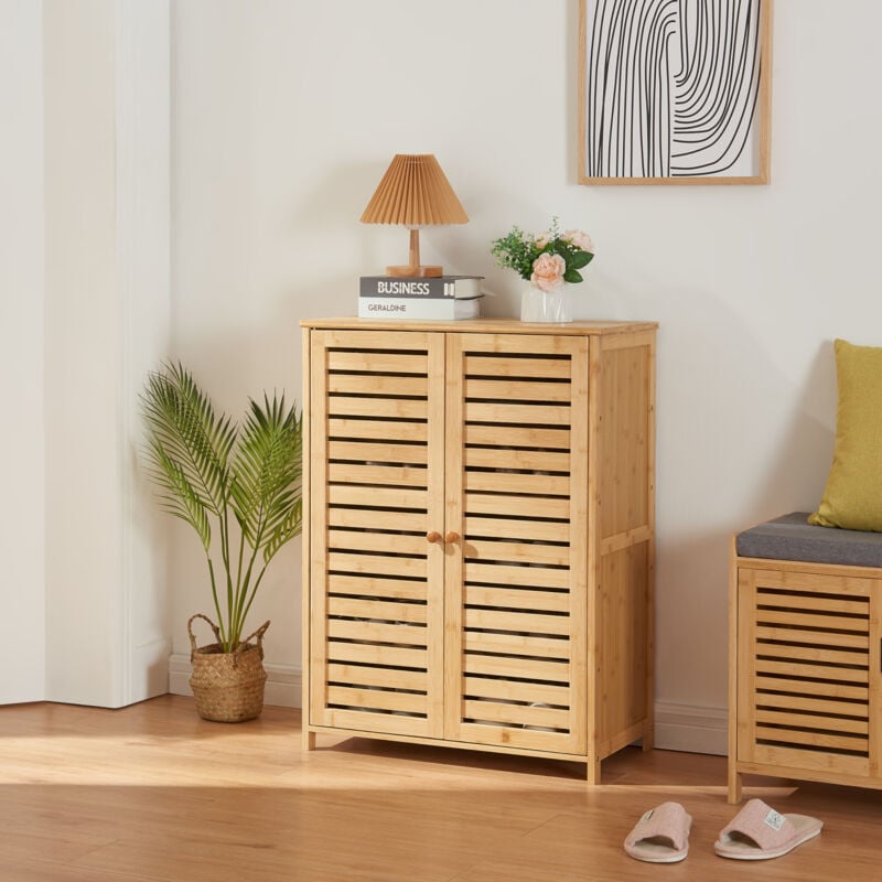 [en.casa] - Armoire à chausures Klamp bambou 88 x 66 x 33 cm naturel