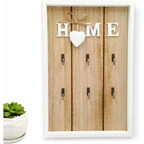Armoire à clés, Boîte à clés Murale en Bois, avec 6 Crochets à Suspendre pour clés, Boîte de Clés en Bois Armoire à clés, Accessoire Parfait pour la Maison, 30x20x3cm