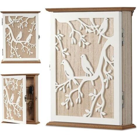 Armoire à clés Design en Bois, 20 x 6 x 26,5 cm, Motif clé, Armoire à clés Murale décorative avec 6 Crochets, Organiseur Mural pour entrée, Couloir, Bureau - Décoration Ethnique