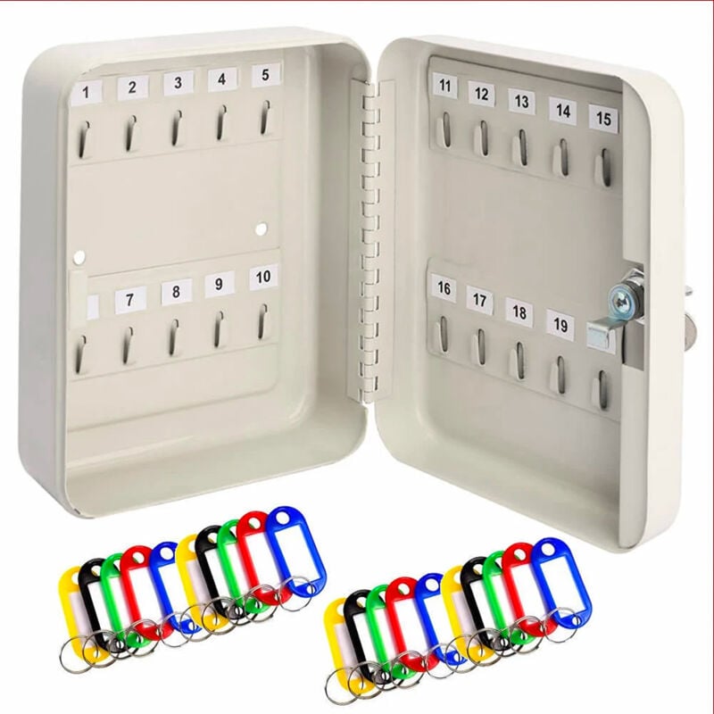 Armoire à clés murale Boite à clés à serrure rangement 20 crochets