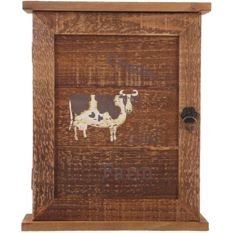 Armoire à clés murale décorative en bois avec porte à panneau et sculptures de moutons, cadeau pour Noël ou anniversaire