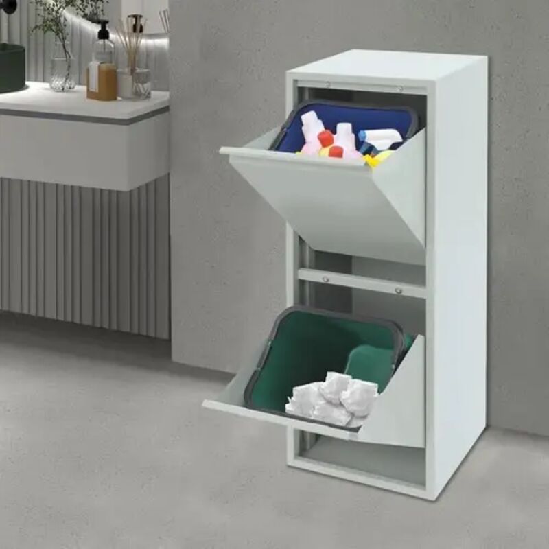 Armoire à déchets et recyclage avec poubelle basculante, organisateur de recyclage des déchets 56,8 L, Meuble poubelle avec 2 poubelles pour cuisine