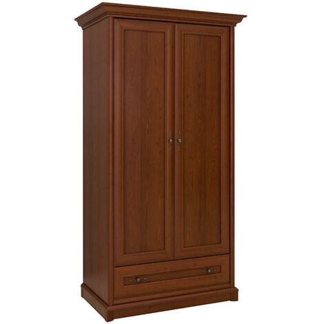 Armoire à deux portes avec tiroir, coloris châtaigne - Longueur 110 x Profondeur 65,5 x Hauteur 204,5 cm