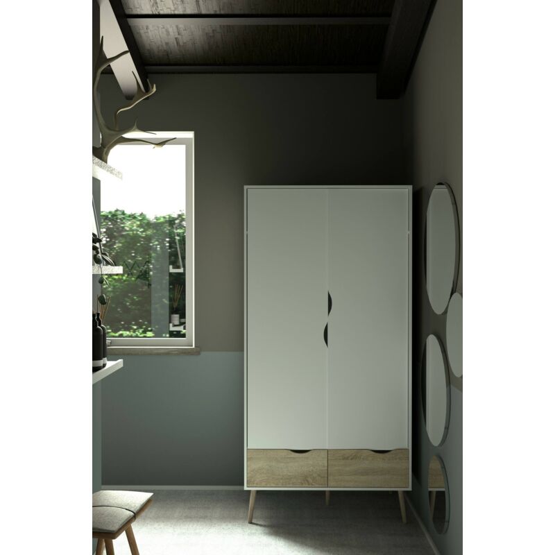 Armoire Carter 2 portes 2 tiroirs 98,7 x 200,1 x 58,1, Feuille et mélaminé, Beige